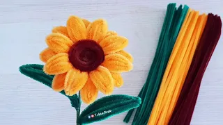 ดอกทานตะวัน จากลวดกํามะหยี่ d.i.y | pipe cleaner flowers sunflower | bunga kawat bulu simple