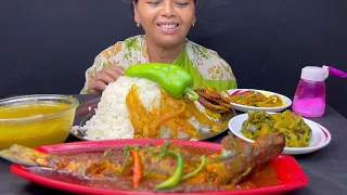 BIGBITES,EATING RICE WITH BIG FISH CURRY,AMUDR FRY,DAL,HUGE RICE।।