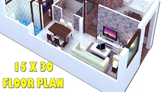 15X30 RENTAL HOUSE PLAN | 15ft. पतले प्लाट का नक्शा | 450sqft. 3D HOUSE PLAN |50 GAJ KA 3D PLAN |