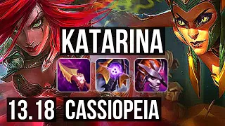 KATARINA vs CASSIOPEIA (MID) | 19/1/9, 5.4M mastery, 1800+ games, Legendary | NA Master | 13.18