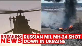 Video of a Russian Mi-24 helicopter getting shot down  by Ukrainian force