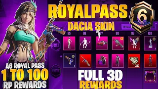 Finally 😍 A6 Royal Pass Full 3d Rewards | A6 Royal Pass 1 To 100 Rp Rewards | Dacia Skin In A6 Rp