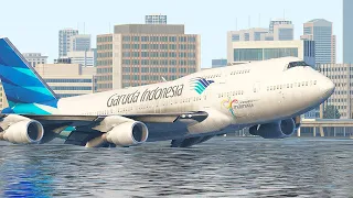 Miracle Of Garuda Indonesia | B747 Emergency Landing On Water|  (HD) | XPlane 11