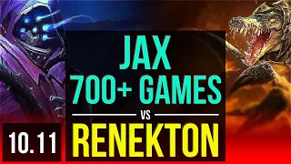 JAX vs RENEKTON (TOP) | 700+ games, 2 early solo kills | EUW Grandmaster | v10.11