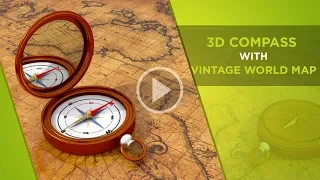 3D Compass with vintage world map | Animation