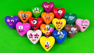 Mixing Rainbow CLAY with Numberblocks inside Mini Hearts,... Coloring! ASMR
