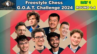 🔴 Freestyle Chess G.O.A.T. Challenge 2024 | Round 1-4 | Carlsen, Ding, Firouzja, Caruana, Abdusatt..