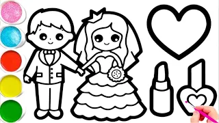 married couple drawing with heart and cosmetic products drawing and colouring for kids and toddlers