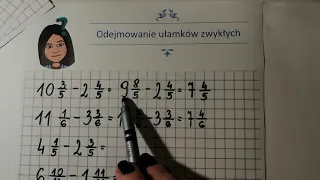 Odejmowanie ułamków zwykłych - klasa 4