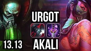 URGOT vs AKALI (TOP) | Rank 2 Urgot, 4/0/2 | NA Grandmaster | 13.13