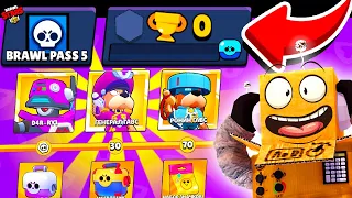 КУПИЛ ВЕСЬ BRAWL PASS 5 СЕЗОН АККАУНТ 0 КУБКОВ! 2000 ГЕМОВ НА НОВЫЙ АККАУНТ! BRAWL STARS