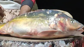 Amazing Mirror Carp Fish Cutting Skills Live in Fish Market | Fish Cutting Skills