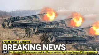 Horrible Attack!!! Ukrainian army back fired Caesar howitzer that destroy Russian T-72B tanks convoy