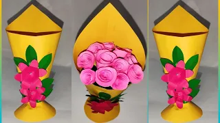 How to Make A Flower Vase At Home | Easy Paper Flower Vase | Simple Paper Craft