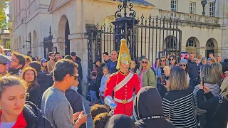 RUDE CROWD OF PEASANTS BLOCK THE KING'S GUARD ... This his patience runs out at Horse Guards!