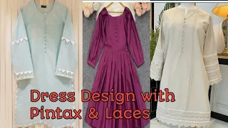 Simple and Elegant plain Dress Design with pintax and laces//fashion trends with zahra