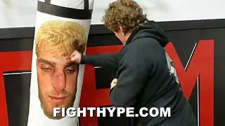 JAKE PAUL OPPONENT BEN ASKREN FIRST LOOK TRAINING FOR BOXING SHOWDOWN; PUNCHES FACE ON HEAVY BAG