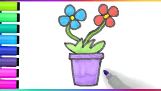 How to Draw Two Flowers With Pot