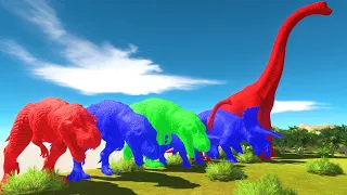 Different Size Color TREX vs Herbivorous Dinosaurs Clash Block Race Animal Revolt Battle Simulator