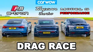 Audi RS e-tron GT v Porsche Taycan v Tesla Model S: DRAG RACE