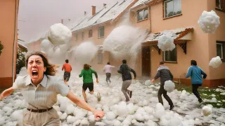 People are running away in panic from huge rocks from the sky! Huge hail in Uruguay