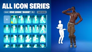 ALL FORTNITE ICON SERIES & NEW TIKTOK EMOTES (TRAVIS SCOTT!)