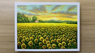 Daily Art #009 / Acrylic / Sunflower field acrylic painting