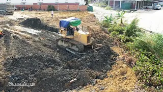 Wonderful Big Machine At Construction Komatsu D60P Pushing Dirt, Dump truck Unloading Dirt