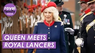 Queen Camilla meets Royal Lancers for first time as Colonel-in-Chief