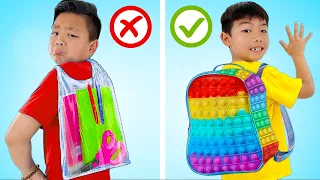 Alex and Eric Go to School with Magic Pop It Backpack