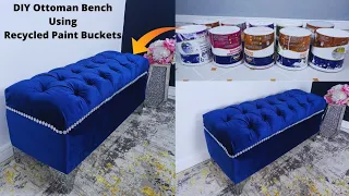 DIY OTTOMAN FROM RECYCLED PAINT BUCKETS!! //Recycling project 2021