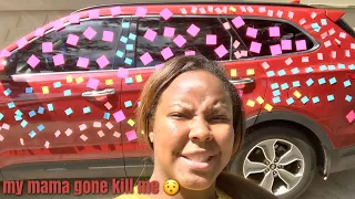 CRAZY STICKY NOTE PRANK ON MOM'S CAR !!!! ( CUSSED OUT ?!)