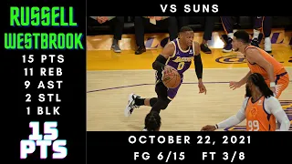 Russell Westbrook 15 PTS, 11 REB, 9 AST, 2 STL, 1 BLK - Suns vs Lakers - Oct 22, 2021
