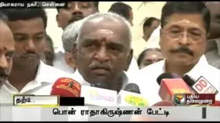 Pon. Radhakrishnan addressing reporters regarding the release of the 7 including Perarivalan