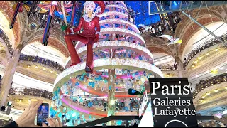 Paris France 🇨🇵 - Christmas walk in Paris - Galeries Lafayette - 4K HDR 60 fps