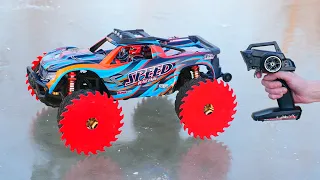 Experiment: RC Truck Saw Blade Wheels on Ice