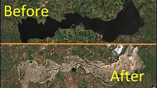 Kakhovka Reservoir/Dam Draining Time Lapse