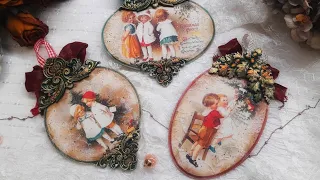 Christmas vintage  pendants ♡♡♡ Decoupage tutorial