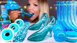 ASMR *BLUE FOOD* EDIBLE CINDERELLA GLASS SLIPPER, CLOUD JELLY, NERD ROPE, JELLY NOODLES MUKBANG 먹방