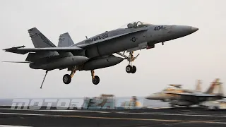 FA-18E Super Hornet and E-2C Hawkeye launches from the aircraft carrier USS Theodore Roosevelt CVN71