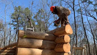 Log cabin build Part 9. A friend helps, Lance has an accident, kitchen wiring