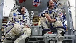 Three astronauts land safely on Kazakh Steppe