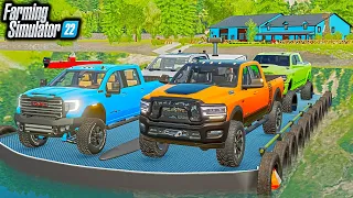 U-HAUL BARGE MOVING TRUCKS! (POWERWAGON, GMC AT4, F-350) | FS22