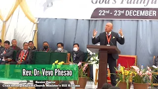 Rev. Dr. Vevo Phesao preaching during 75th Anniversary of Thürütsüswü Baptist Church 2021