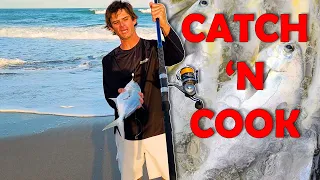 Catching Dinner while Beach Fishing - Pompano Catch 'n Cook