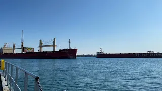 Baie Comeau Freighter And Federal Cedar Saltwater Ship Passing Salute