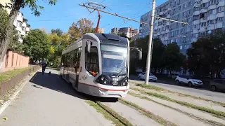 Ростов-на-Дону, трамвайный вагон 71-911Е "City Star" 128 следует по 10-му маршруту от к/с "Сельмаш".