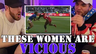 American Football fans react to Women's Rugby's BIGGEST HITS | Reaction