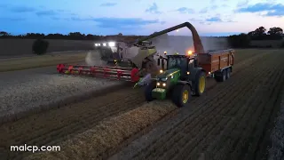 Harvest 2022:  Claas Lexion 770 harvesting wheat after dark in Suffolk - Henri & the boys last year