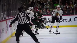 NHL hockey fight - Brandon Duhaime(Wild) vs. Riley Stillman(Black Hawks)